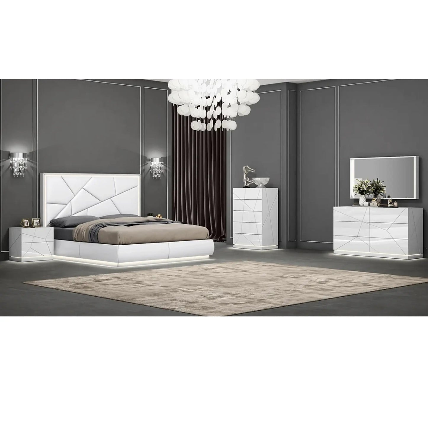 Ensemble de chambre à coucher Taylor avec rangement hydraulique en blanc