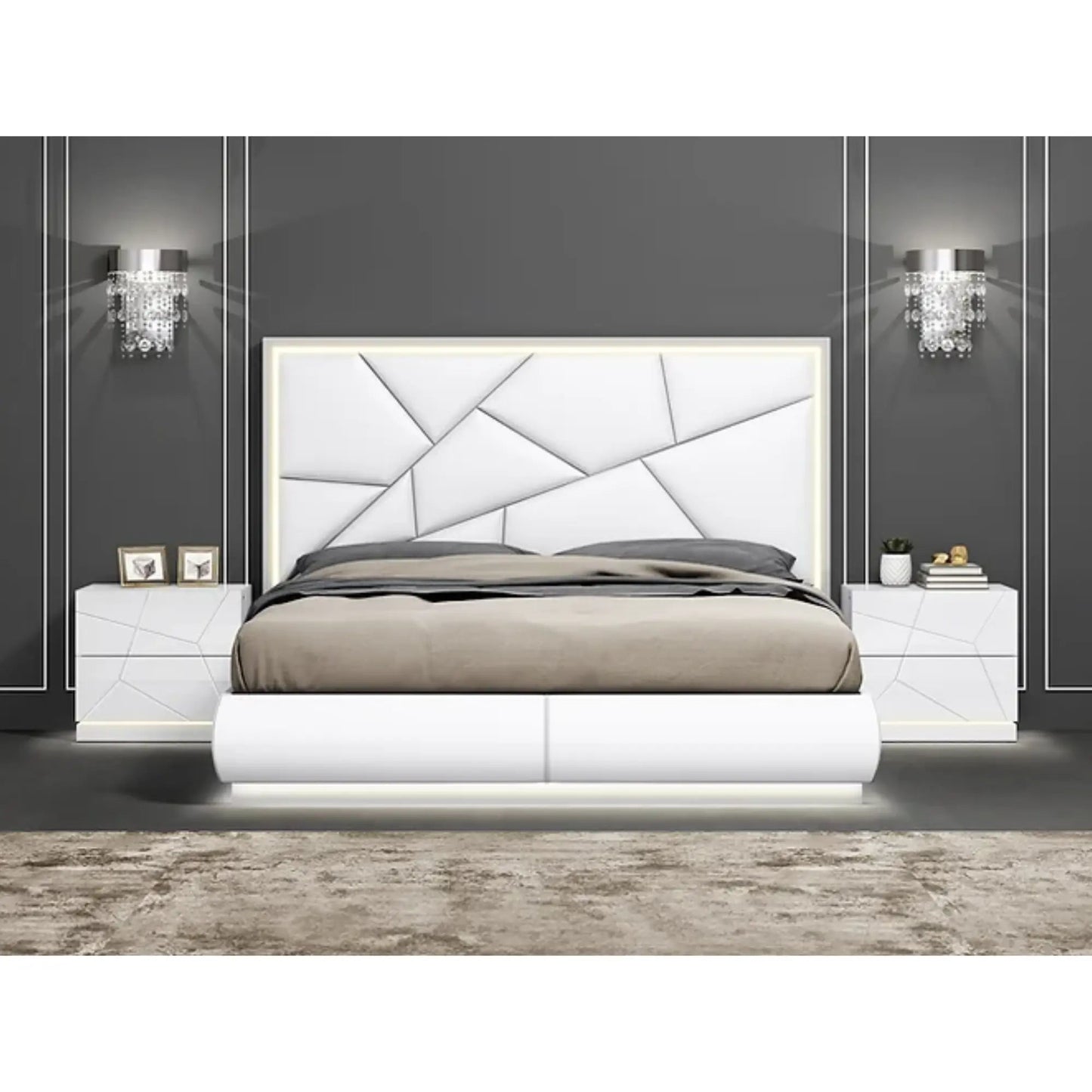 Ensemble de chambre à coucher Taylor avec rangement hydraulique en blanc