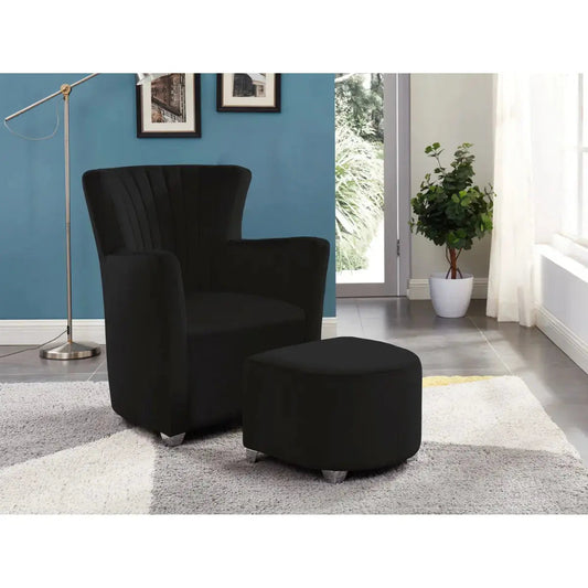 Ensemble fauteuil d'appoint et pouf 0711 en noir