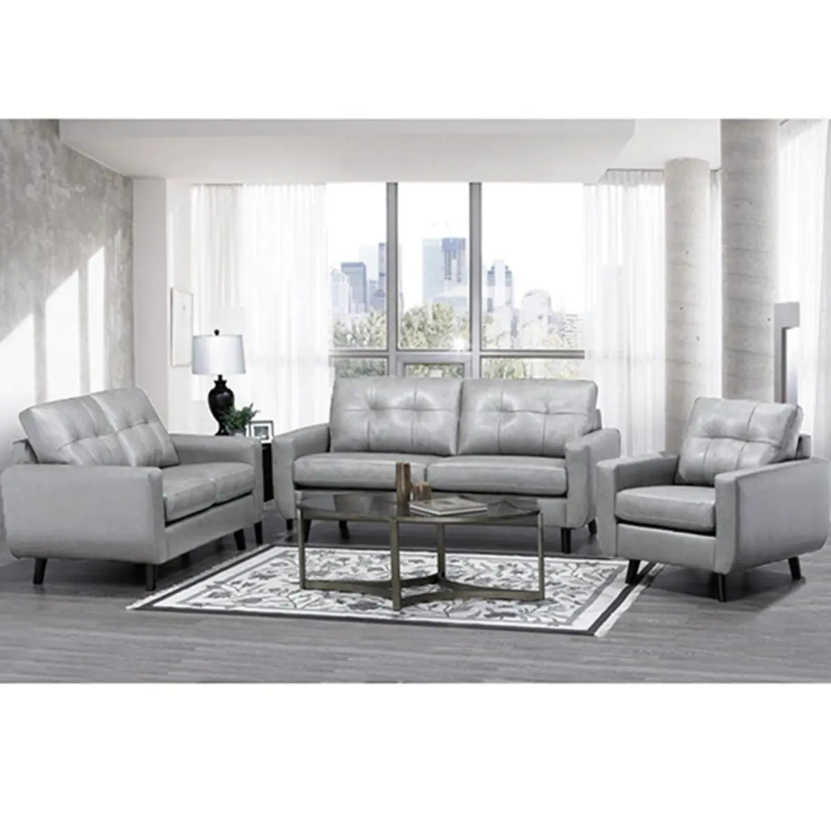 Ensemble de canapés en cuir véritable 5543, coloris gris acier Zurich
