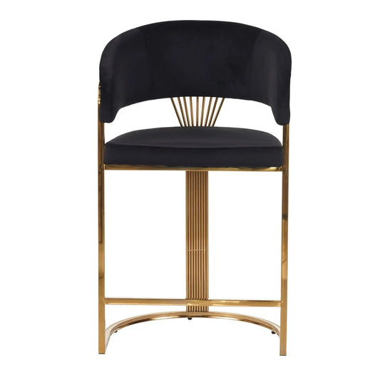 Tabouret de bar Porto Luxury en velours noir et or, pieds dorés B251