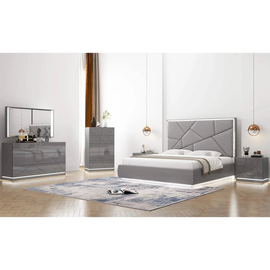 Ensemble de chambre à coucher Taylor avec rangement hydraulique, gris