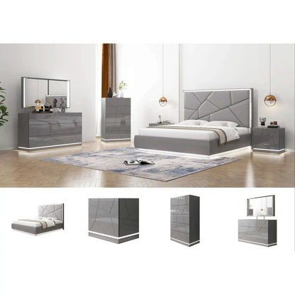 Ensemble de chambre à coucher Taylor avec rangement hydraulique, gris