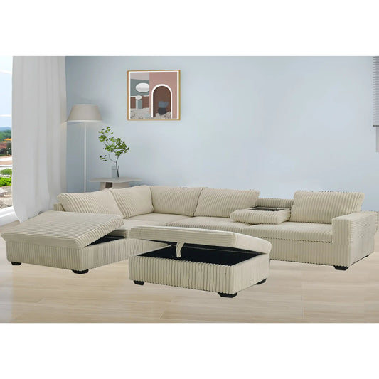 Ensemble sectionnel et ottoman 9829 beige