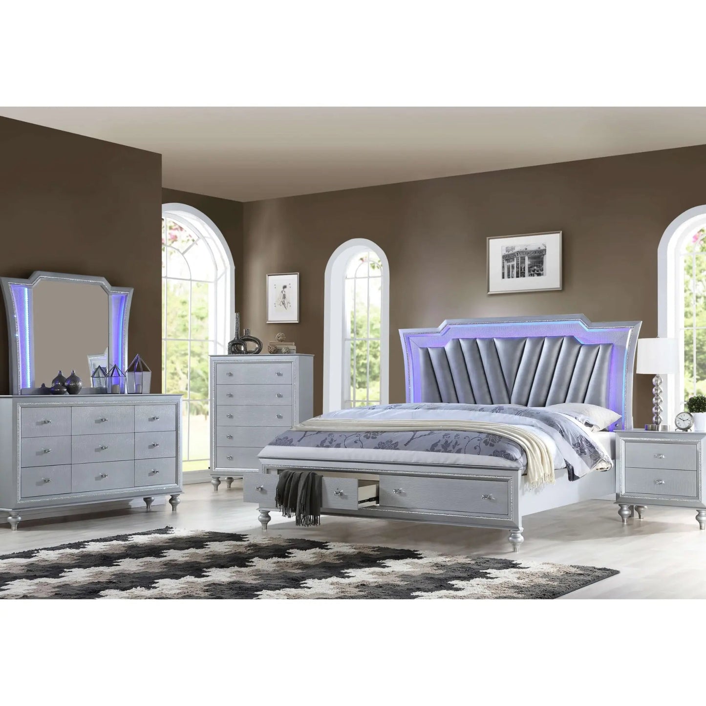 Ensemble de chambre à coucher en cristal gris