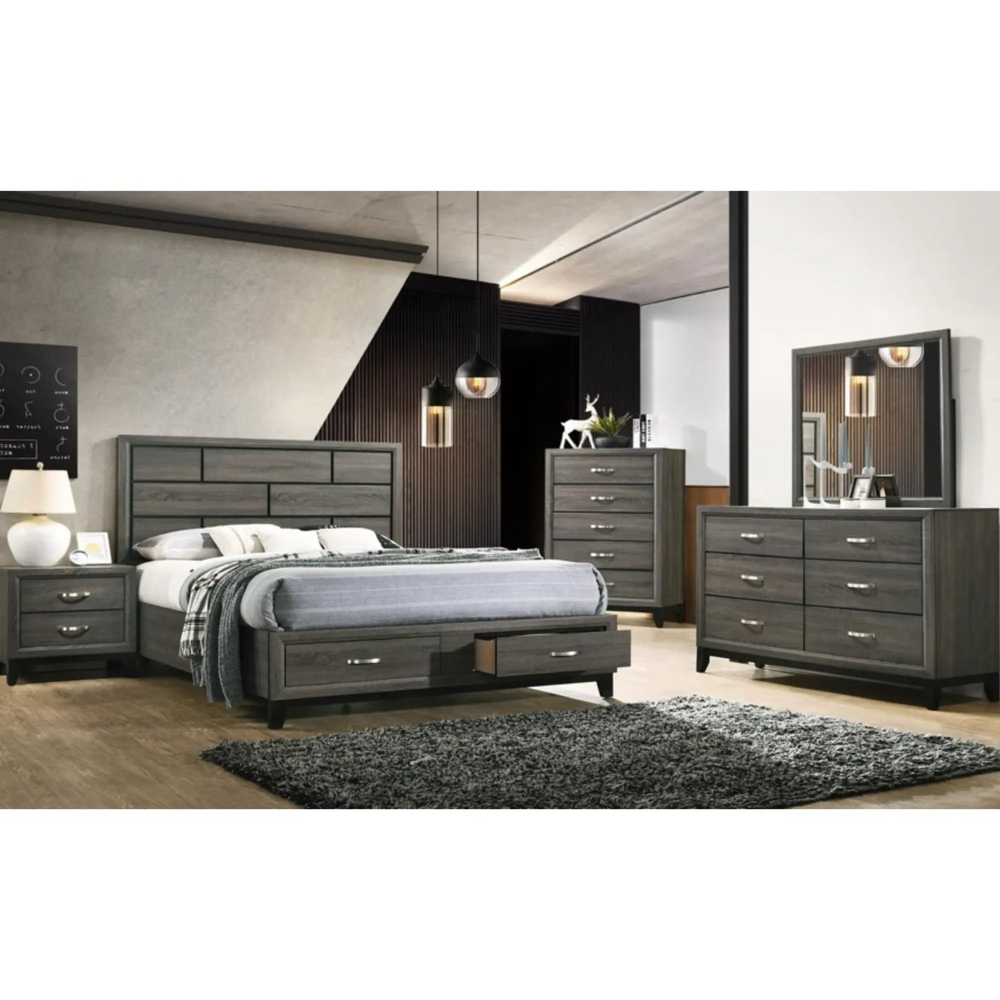 Ensemble de chambre à coucher à plateforme Valdemar